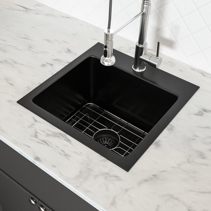 JUNTOSO 15X15 Inch Kitchen Sink Topmount Gunmetal Matte Black 16 Gauge